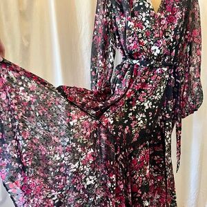 Danny & Nicole Black and Pink Floral Midi Dress